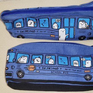 Kawaii Blue bus anime cartoon cats kitten pencil case makeup bag